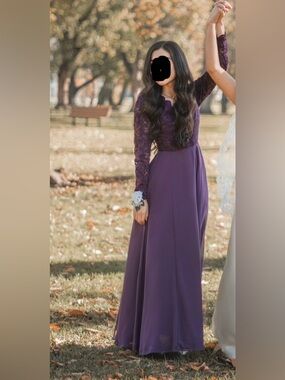 Elegant Purple Lace Bodice Maxi Dress